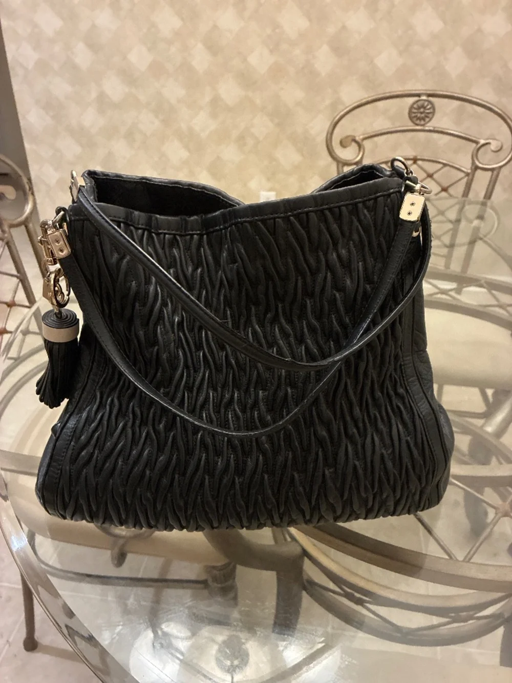 Coach Black Gathered Leather